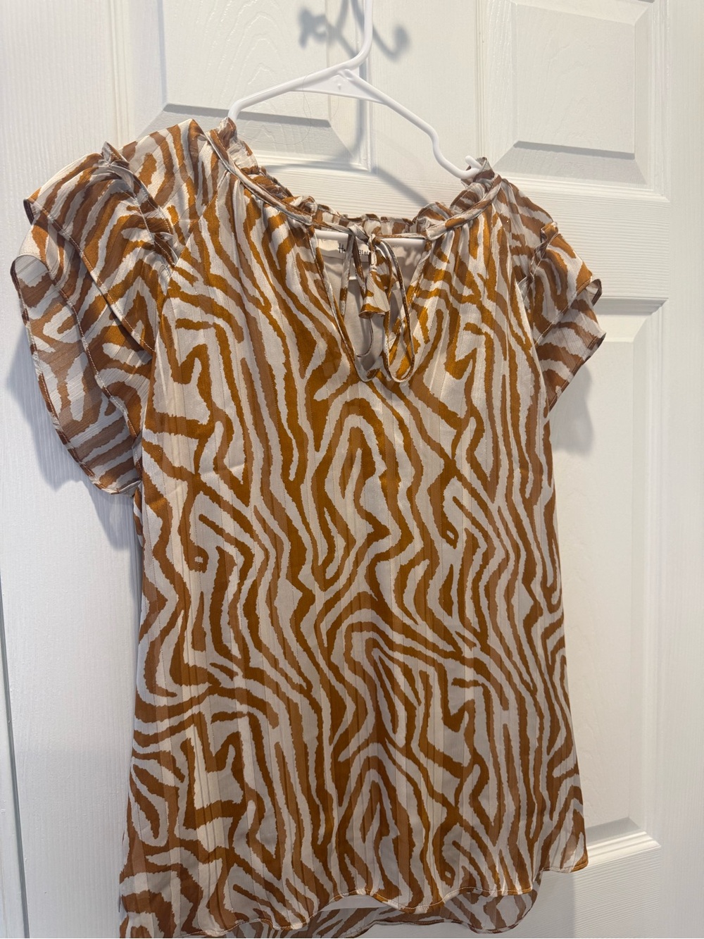 Haver + Blair London Ruffled Tie-Neck Blouse in Mustard Print